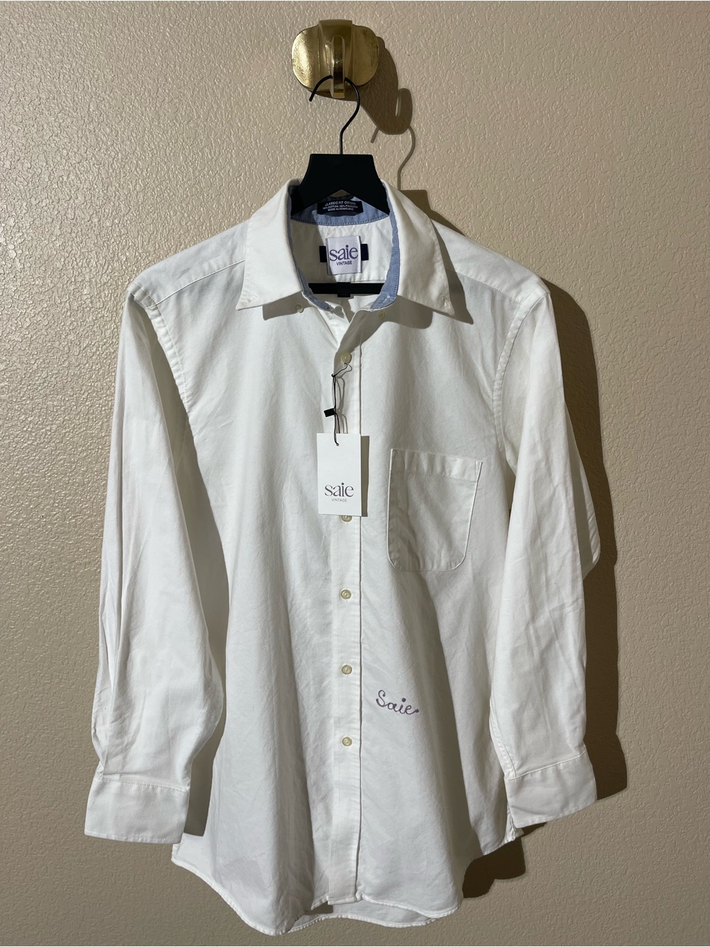 Saie Vintage Recycled White Button-Up Shirt With Chest Pocket